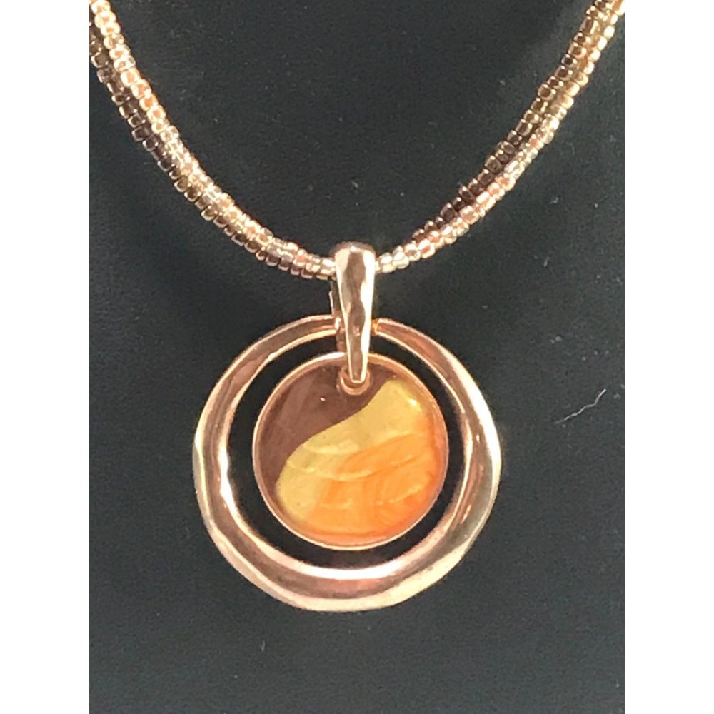 Kenneth Cole Copper Toned Necklace with Swirly 3 Color Enamel Dog Tag Pendant - Picture 1 of 4